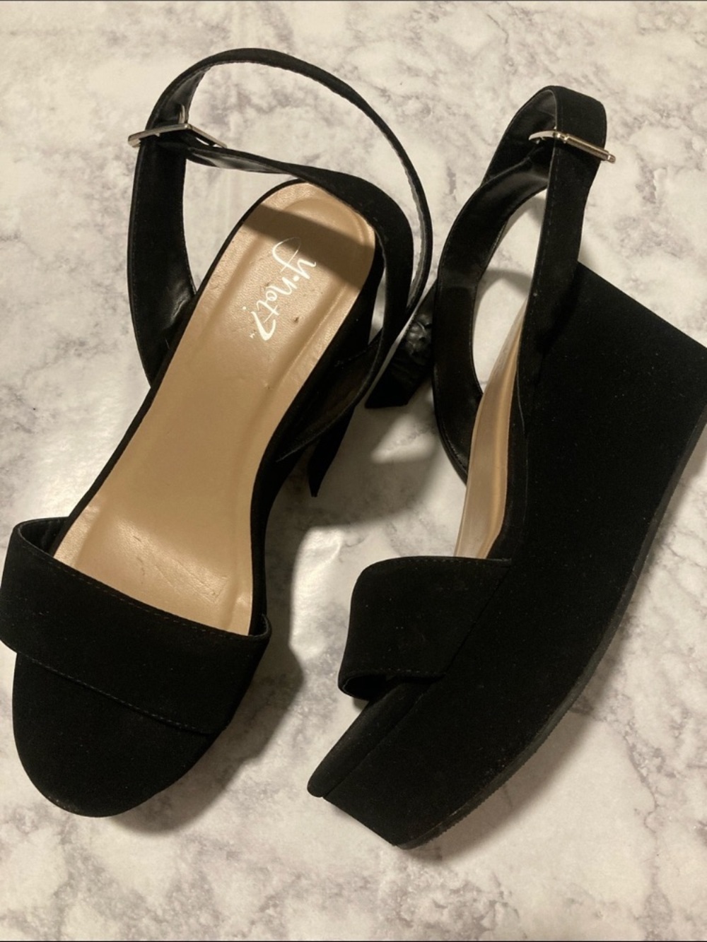 Black Suede Platform Slingback Sandals